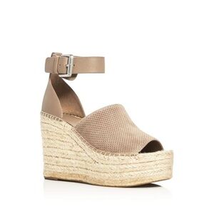 MARC FISHER Mladalyne suede leather perforated espadrille wedges